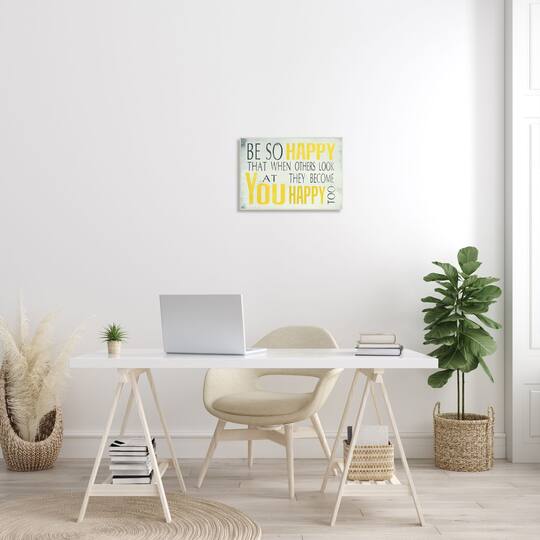 Stupell Industries Be So Happy Typography Framed Giclee Texturized Art Wood Wall Plaque